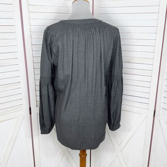 Loft V Neck Pop Over Boho Peasant Blouse Long Sleeve Denim Gray Small - Picture 4 of 12